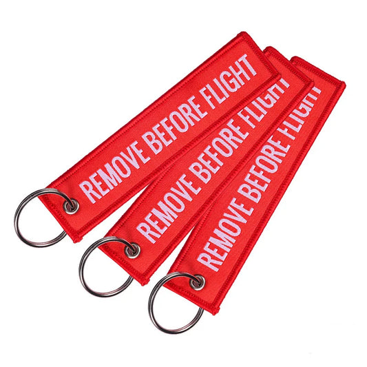 1 pc Fashion Remove Before Flight Tags Keychain Keyring Rectangle Polyester Embroidery Message Multicolor 13*3CM